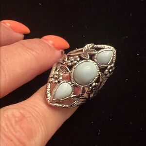 925 STERLING BLUE OPAL RING SIGNED BBJ